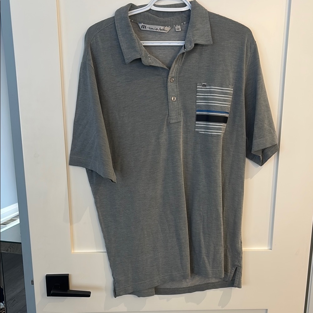Travis Mathew Gray Polo Shirt with Striped Pocket size large